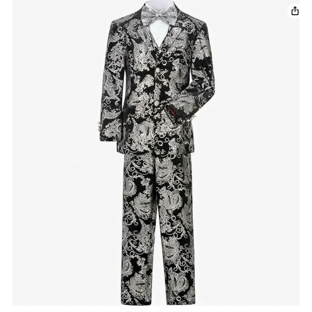 Boy 5 Pieces Outfit Set Velvet Suit Blazer Vest Pants Formal Tuxedo Suit Size 8